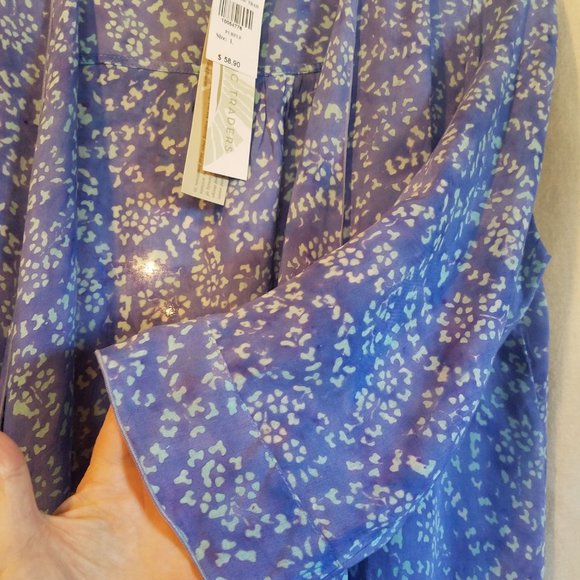 NWT Nomadic Traders L Women's Batik Rayon Lt Wt 3/4 sleeve Wrap Periwinkle/Green - Picture 10 of 11